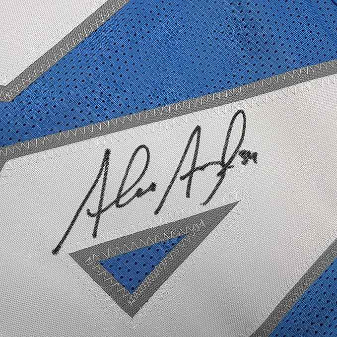 Framed Autographed/Signed Alex Anzalone 35x39 Detroit Blue Football Jersey Beckett BAS COA