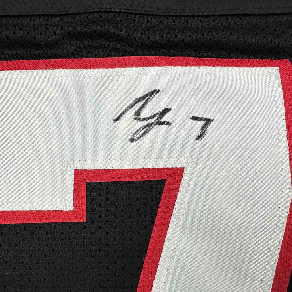 Framed Autographed/Signed Bijan Robinson 35x39 Atlanta Retro Black Football Jersey Beckett BAS COA