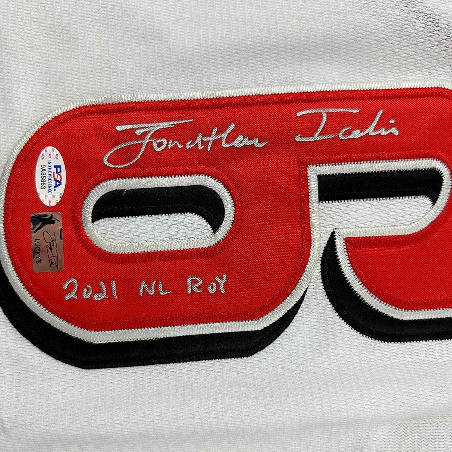 Framed Autographed/Signed Jonathan India 35x39 2021 NL ROY Cincinnati White Baseball Jersey JSA COA