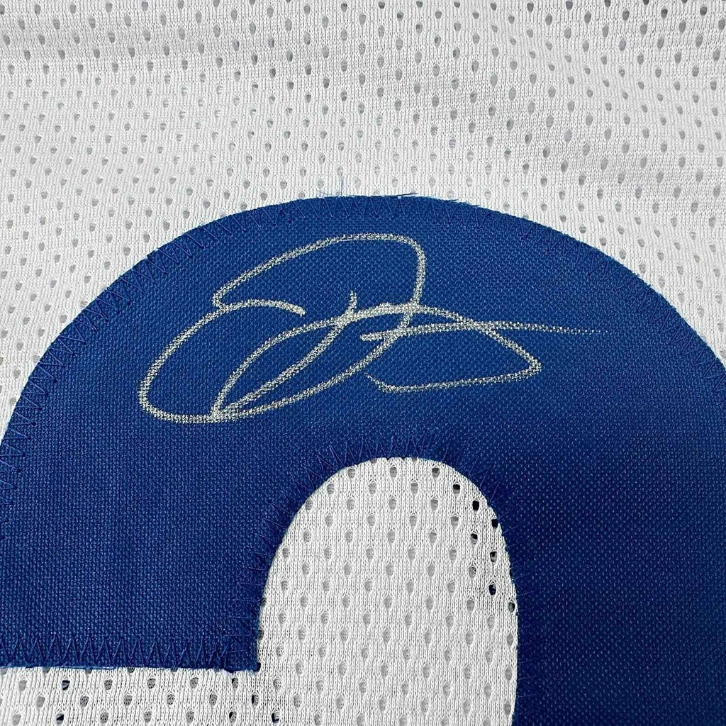 Framed Autographed/Signed Odell Beckham Jr. 35x39 OBJ Los Angeles LA White Football Jersey Beckett BAS COA