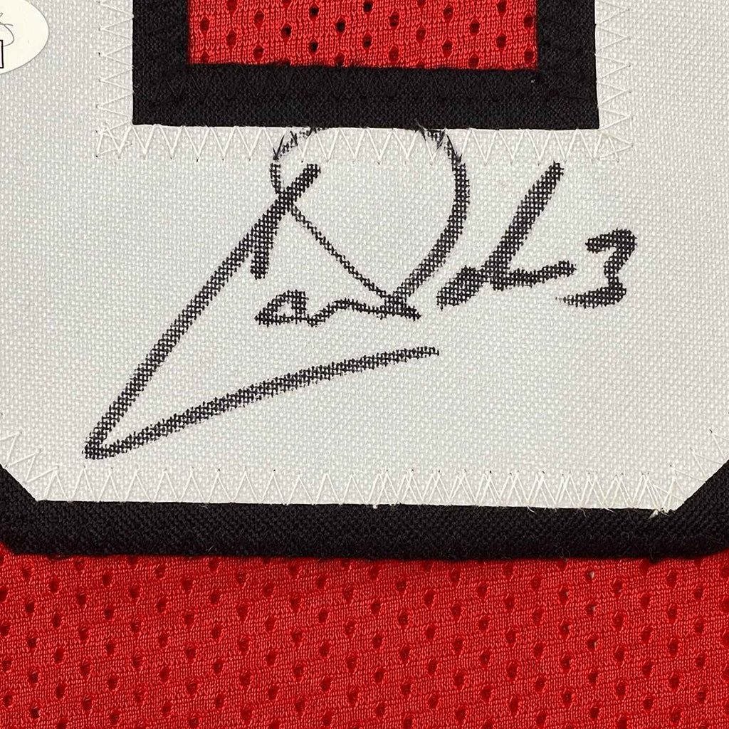 Framed Autographed/Signed Carson Palmer 35x39 Arizona Red Football Jersey JSA COA