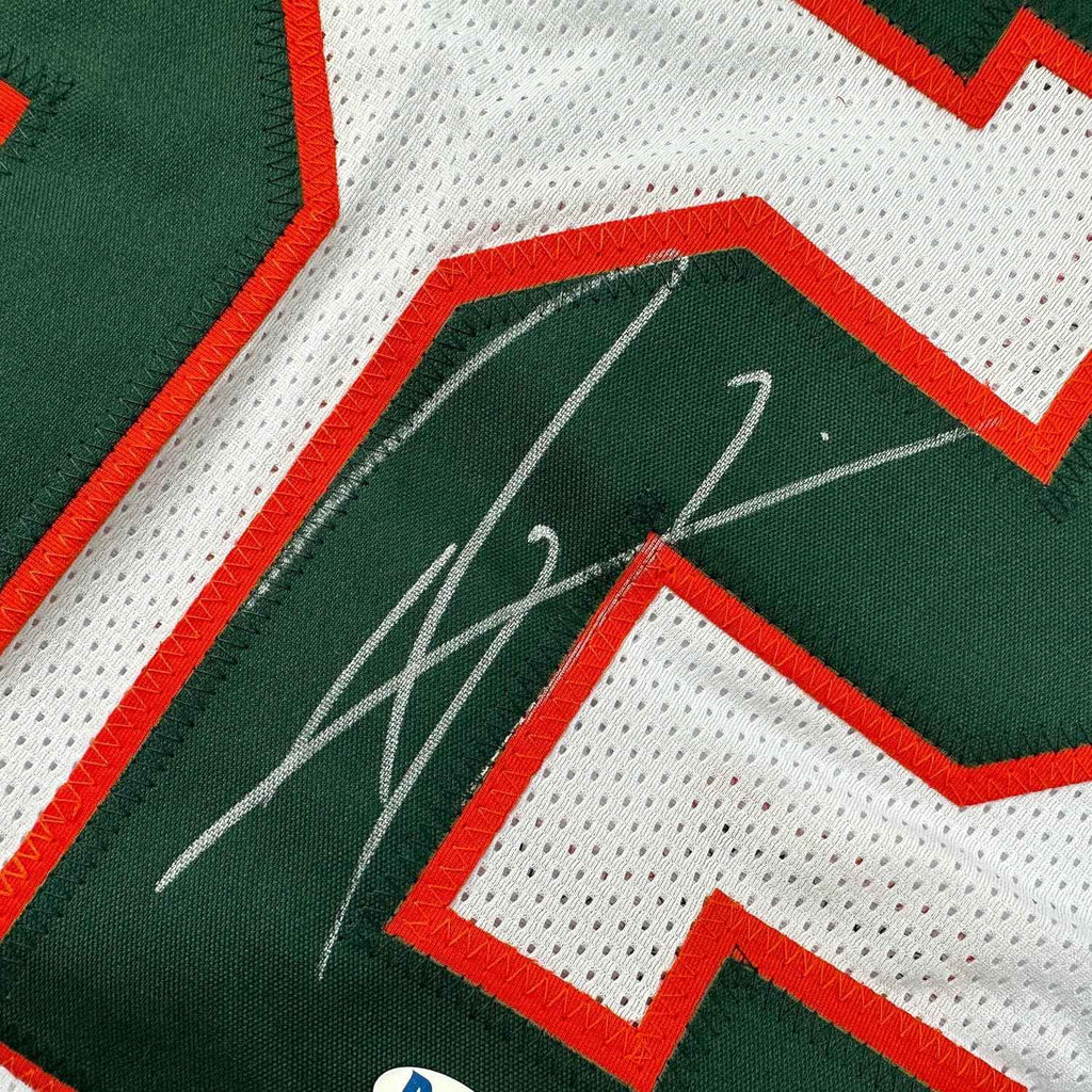 Framed Autographed/Signed Ray Lewis 35x39 Miami White College Football Jersey Beckett BAS COA