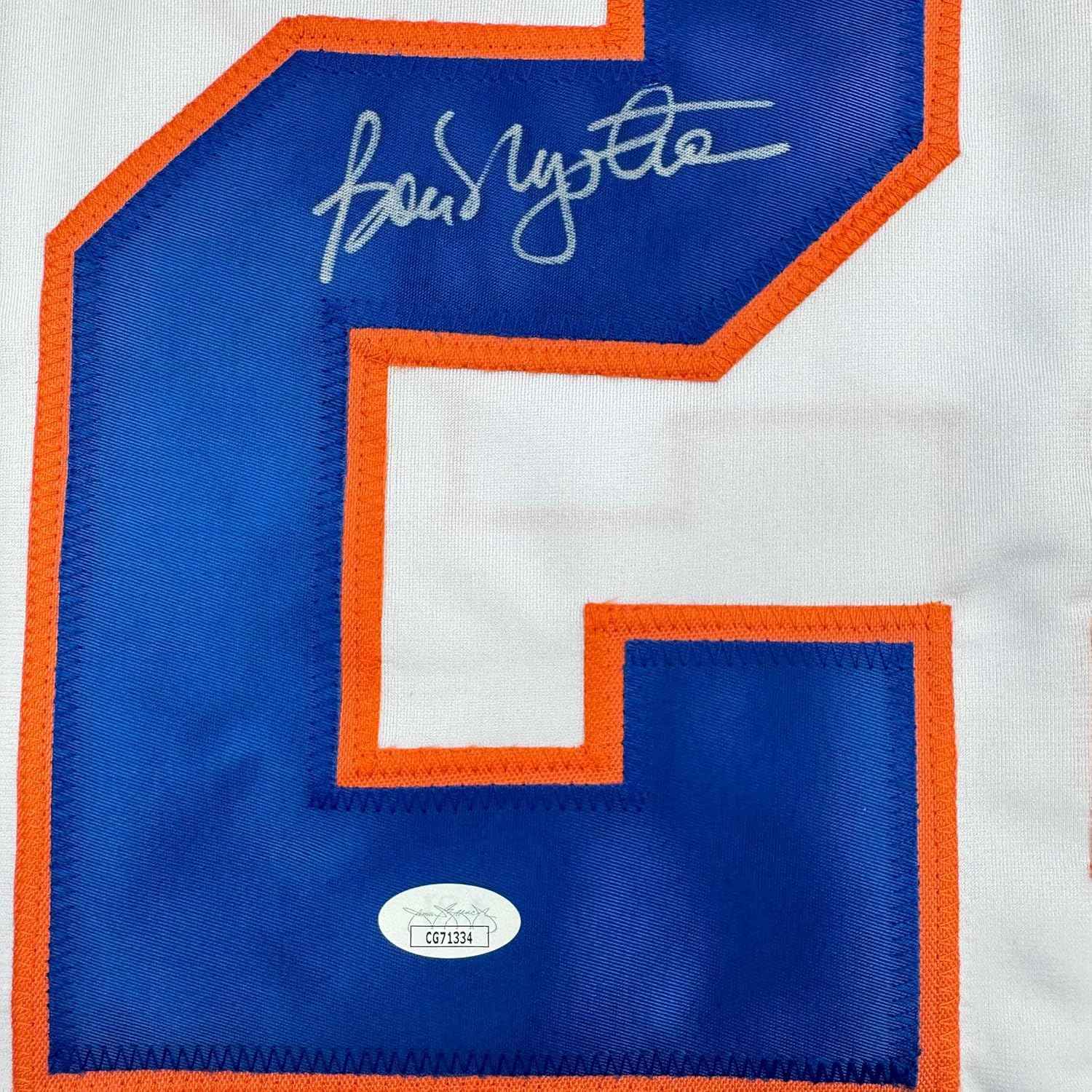 Framed Autographed/Signed Bob Nystrom 35x39 New York White Hockey Jersey JSA COA
