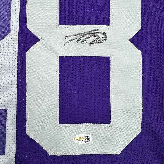 Framed Autographed/Signed Adrian Peterson 35x39 Minnesota Split Football Jersey JSA COA