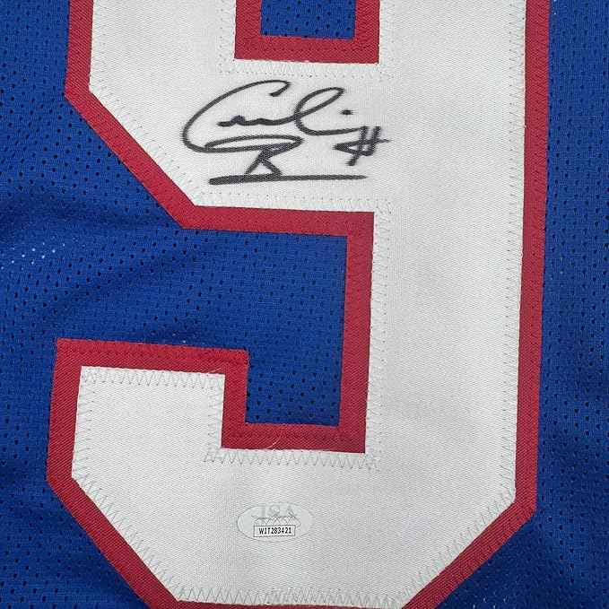 Framed Autographed/Signed Cornelius Bennett 35x39 Buffalo Blue Football Jersey JSA COA