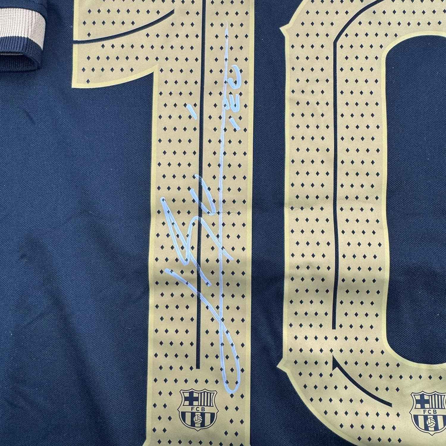 Framed Autographed/Signed Lionel Leo Messi 35x39 FC Barcelona Black Soccer Jersey Beckett BAS COA