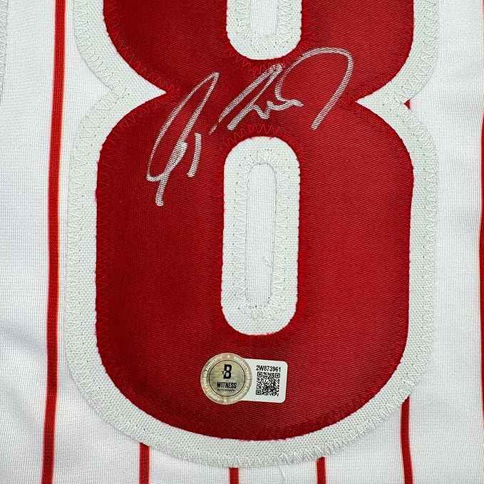 Framed Autographed/Signed Jayson Werth 35x39 Philadelphia Pinstripe Baseball Jersey Beckett BAS COA