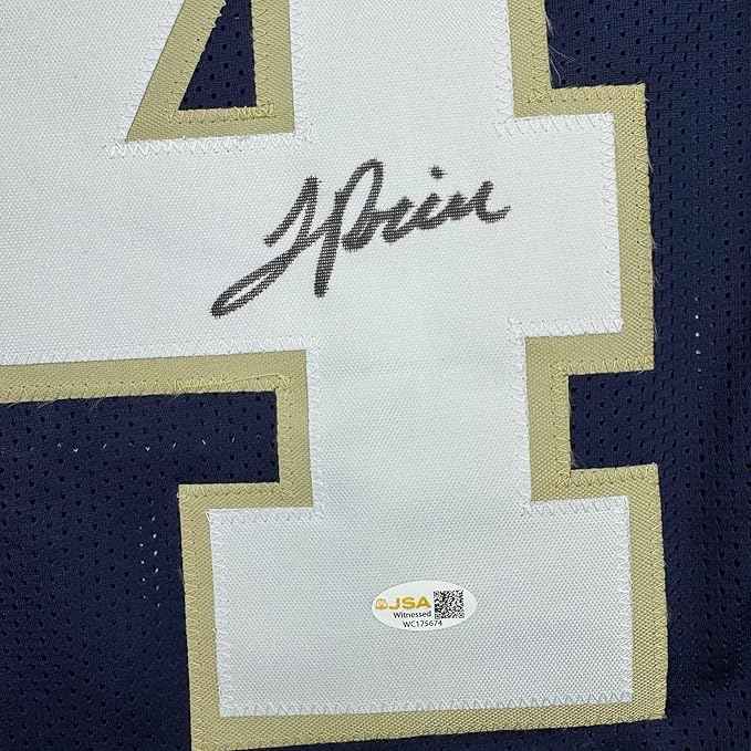 Framed Autographed/Signed JaDarian Price 35x39 Notre Dame Blue College Football Jersey JSA COA