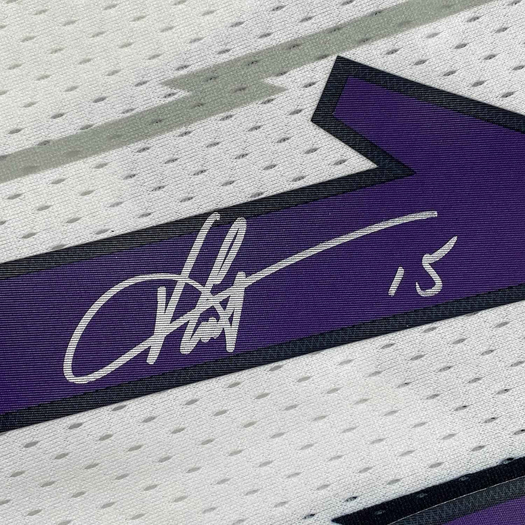 Framed Autographed/Signed Vince Carter 35x39 Toronto Raptors White Authentic Basketball Jersey Fanatics COA