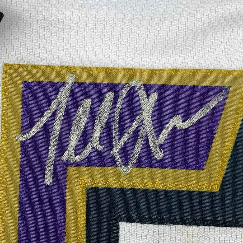 Framed Autographed/Signed Terrell Suggs 35x39 Baltimore White Football Jersey JSA COA