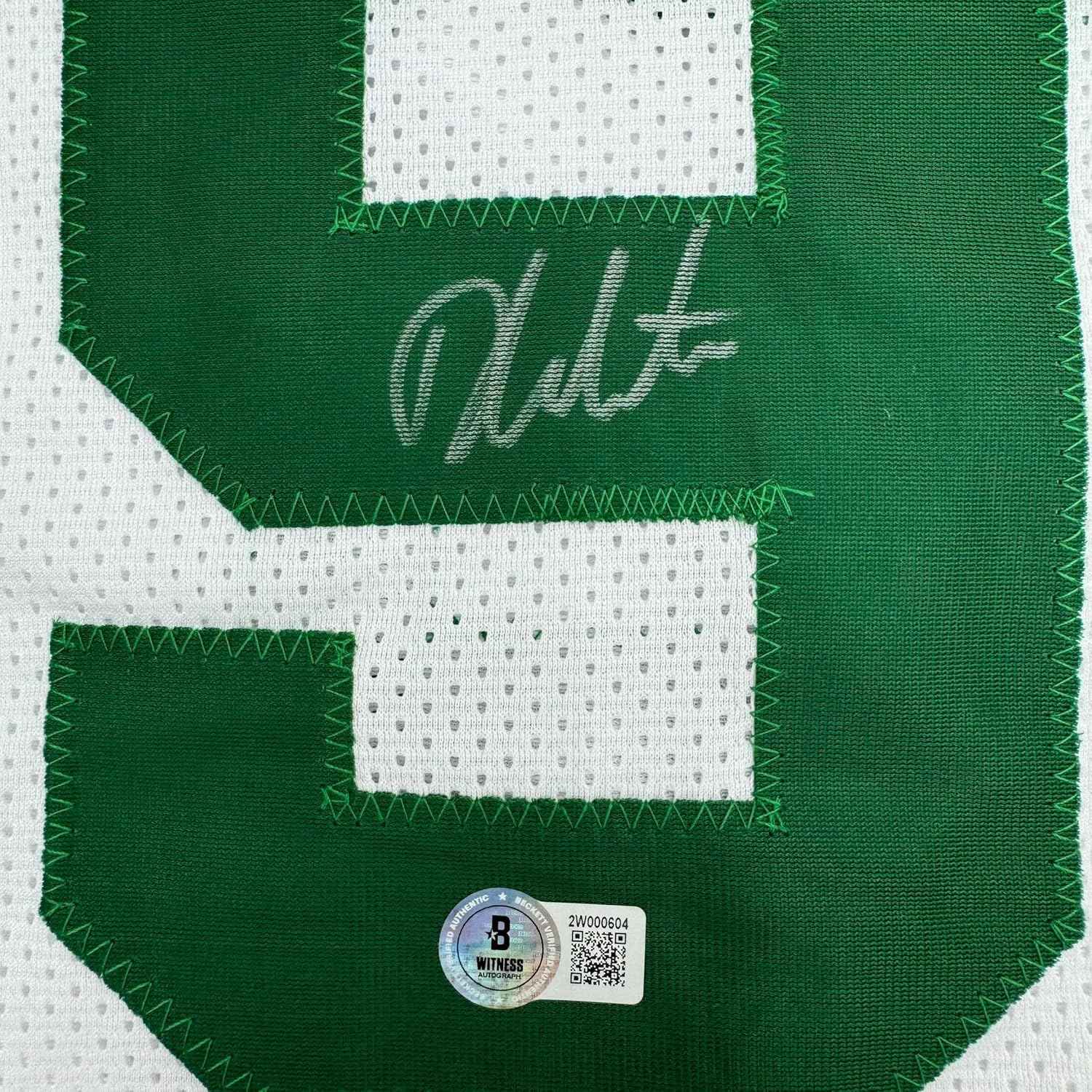 Framed Autographed/Signed Derrick White 35x39 Boston White Basketball Jersey Beckett BAS COA