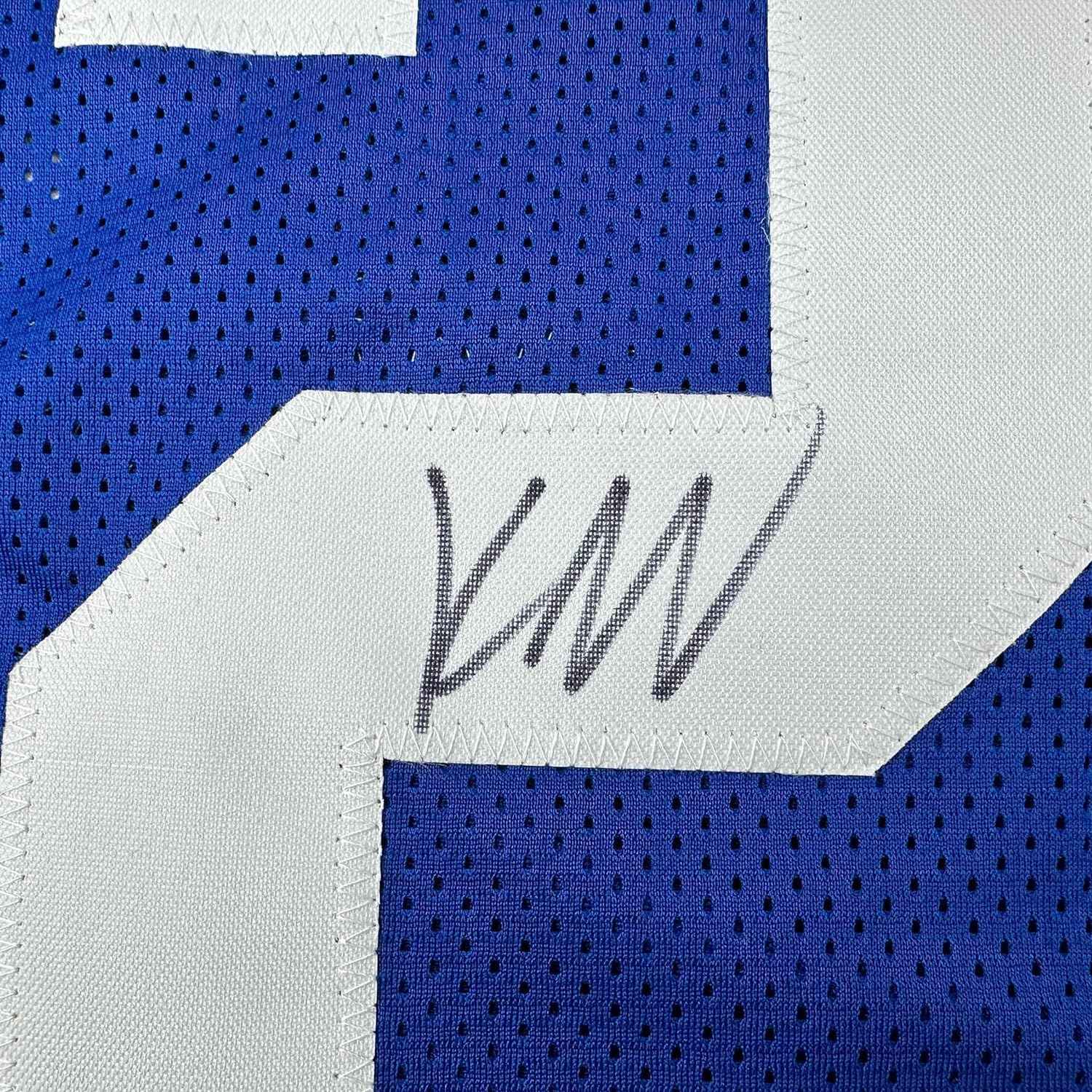Framed Autographed/Signed Kyren Williams 35x39 Los Angeles LA Blue Football Jersey Beckett BAS COA