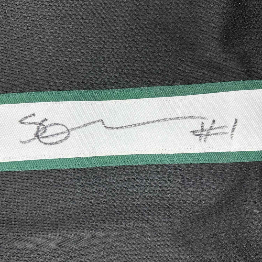 Framed Autographed/Signed Ahmad Sauce Gardner 35x39 New York Black Football Jersey Beckett BAS COA