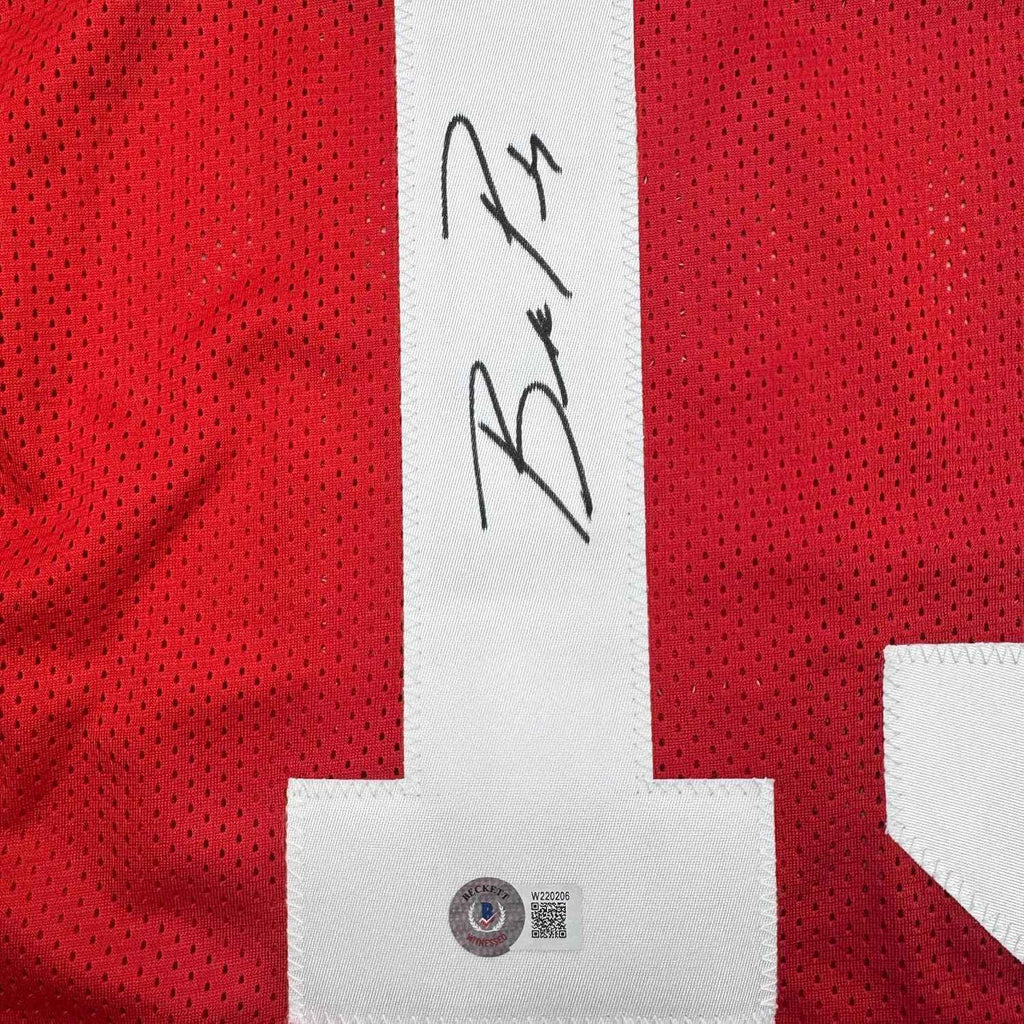 Framed Autographed/Signed Brock Purdy 35x39 San Francisco Red Football Jersey Beckett BAS COA
