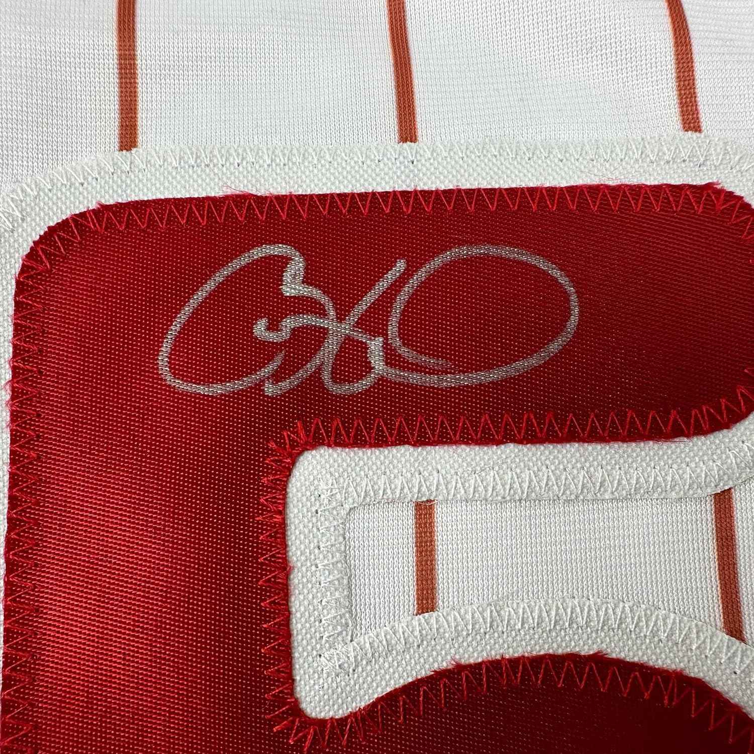 Framed Autographed/Signed Cole Hamels 35x39 Philadelphia Pinstripe Baseball Jersey Beckett BAS COA