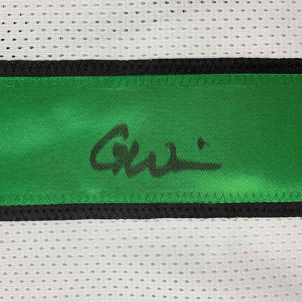 Framed Autographed/Signed Garrett Wilson 35x39 New York White Football Jersey JSA COA