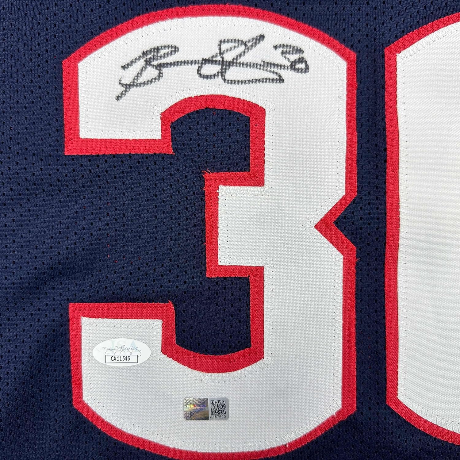 Framed Autographed/Signed Breanna Stewart 35x39 UConn Connecticut Blue College Basketball Jersey JSA COA