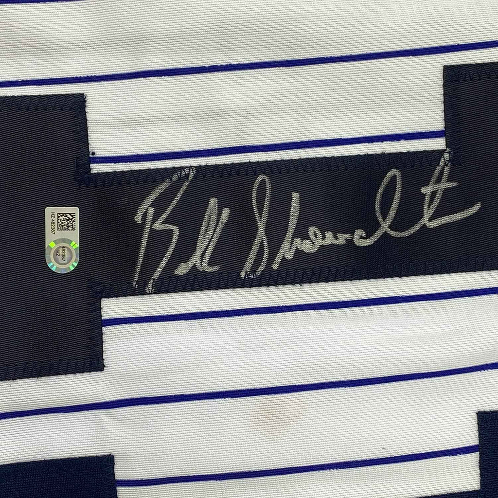 Framed Autographed/Signed Buck Showalter 35x39 New York Pinstripe Baseball Jersey MLB COA