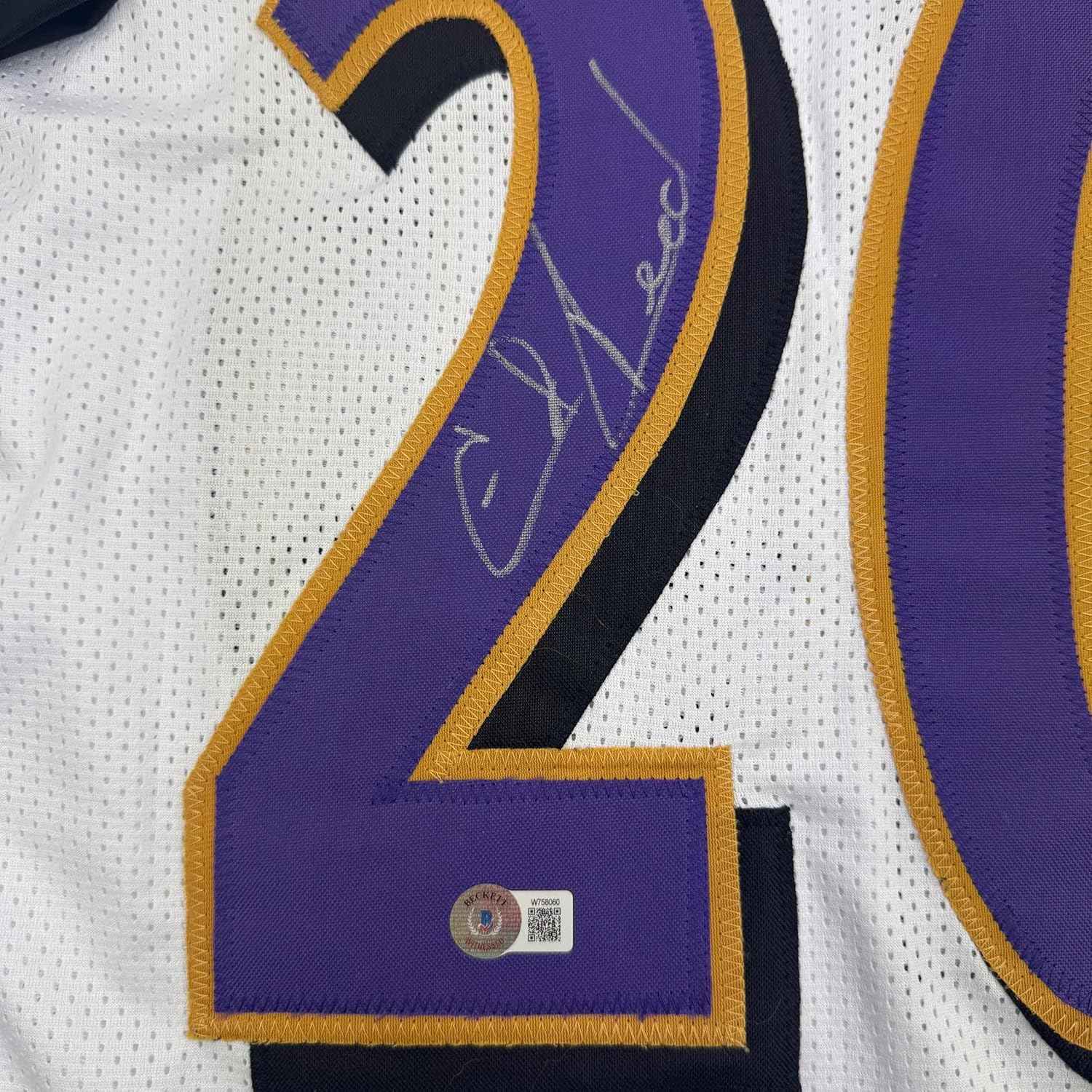 Framed Autographed/Signed Ed Reed 35x39 Baltimore White Football Jersey Beckett BAS COA