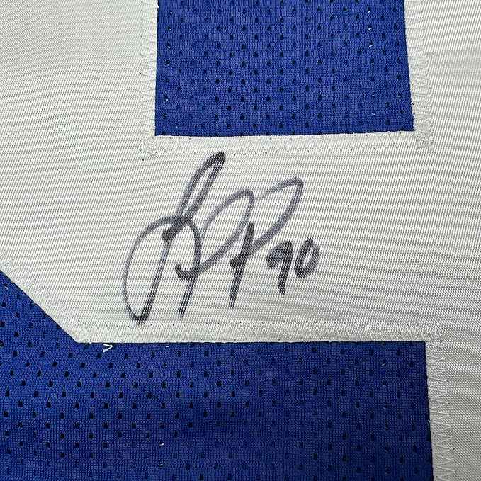 Framed Autographed/Signed Jason Pierre-Paul JPP 35x39 New York Blue Football Jersey JSA COA