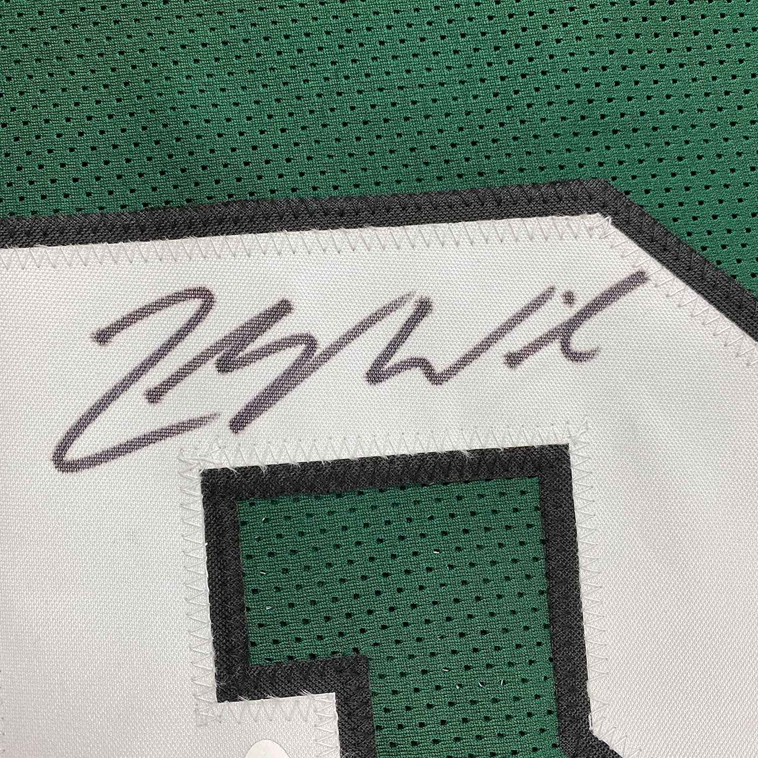 Framed Autographed/Signed Zach Wilson 35x39 New York Green Football Jersey JSA COA