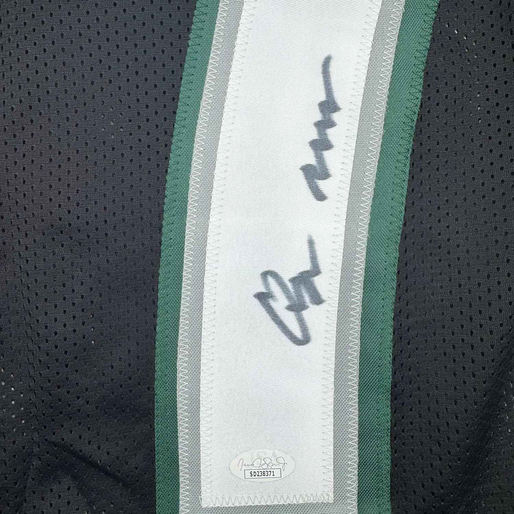 Framed Autographed/Signed Quinyon Mitchell 35x39 Philadelphia Black Football Jersey JSA COA