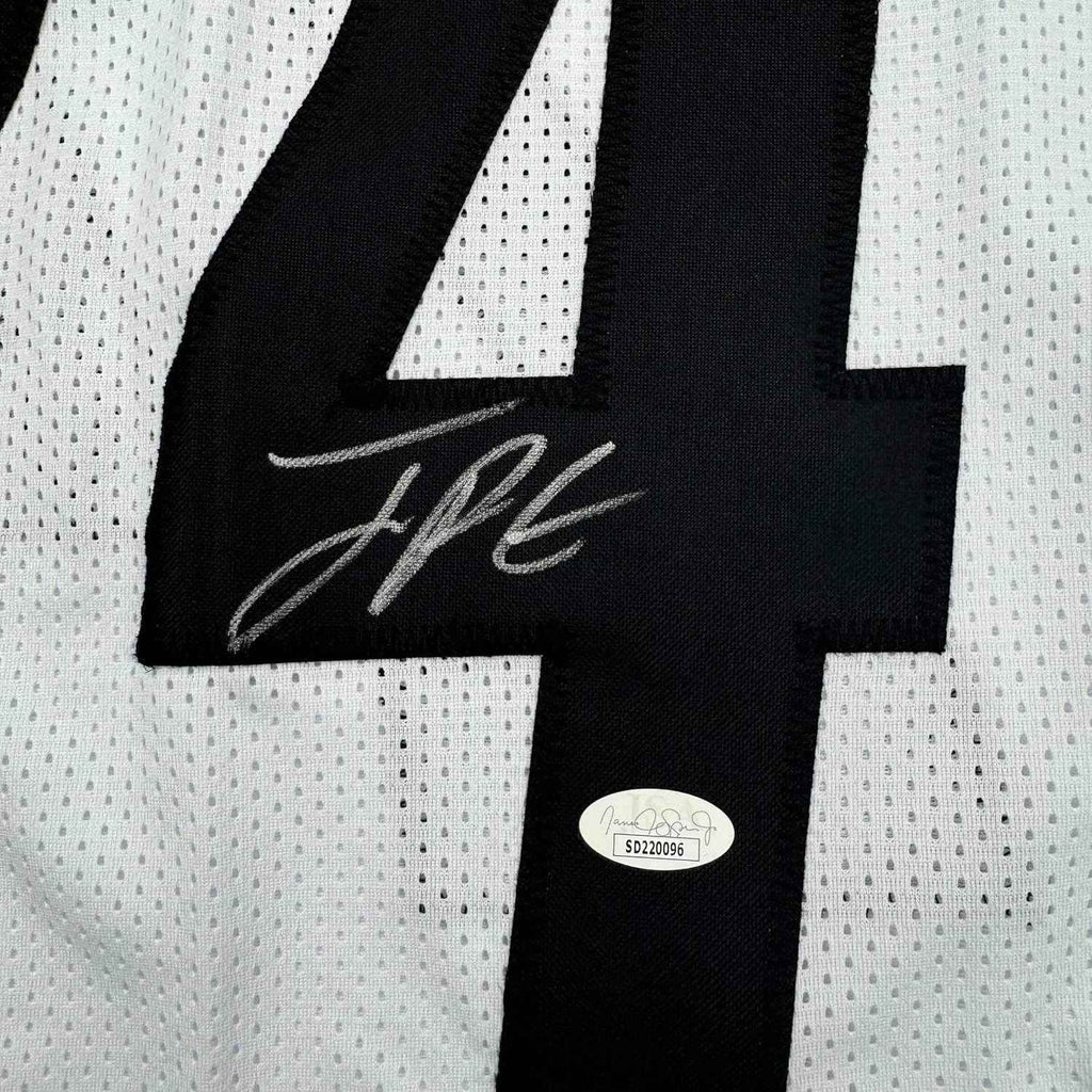 Framed Autographed/Signed Joey Porter Jr. 35x39 Pittsburgh White Football Jersey JSA COA