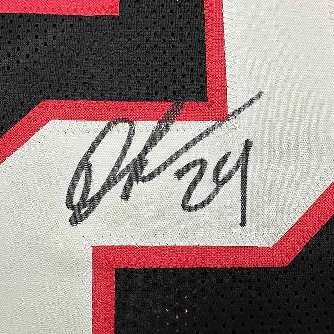 Framed Autographed/Signed Devonta Freeman 35x39 Atlanta Retro Black Football Jersey Beckett BAS COA