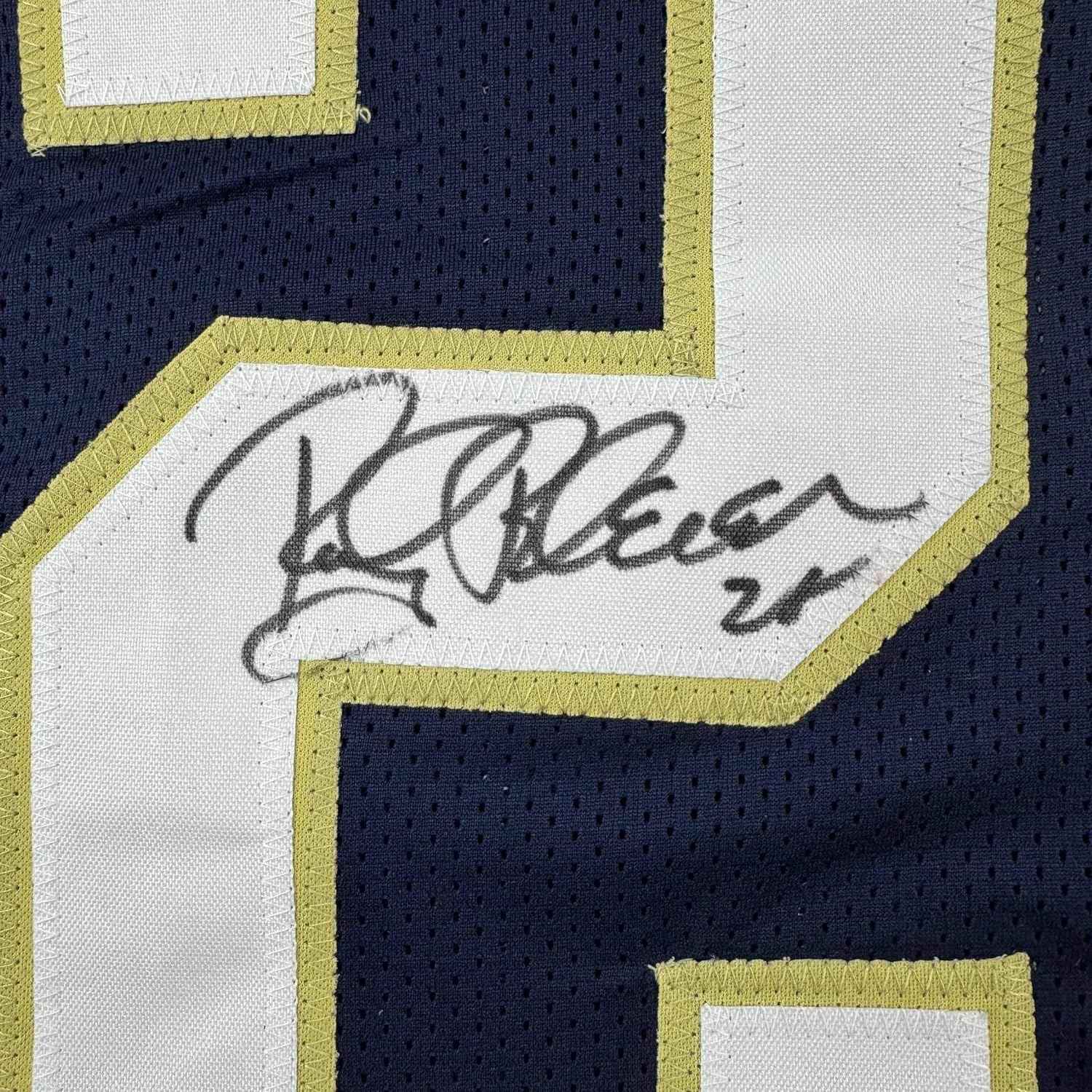 Framed Autographed/Signed Rocky Bleier 35x39 Notre Dame Blue College Football Jersey JSA COA