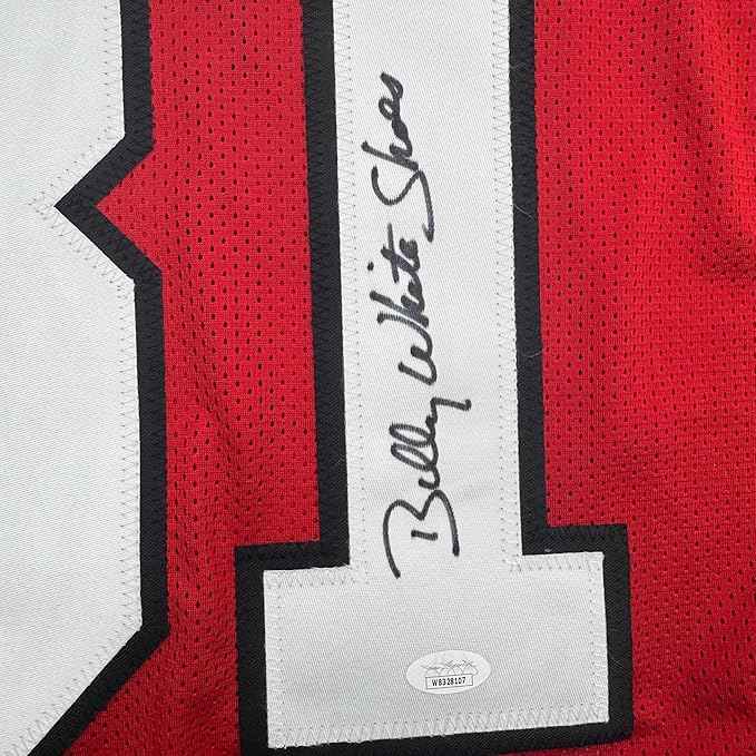 Framed Autographed/Signed Billy White Shoes Johnson 35x39 Atlanta Red Football Jersey JSA COA