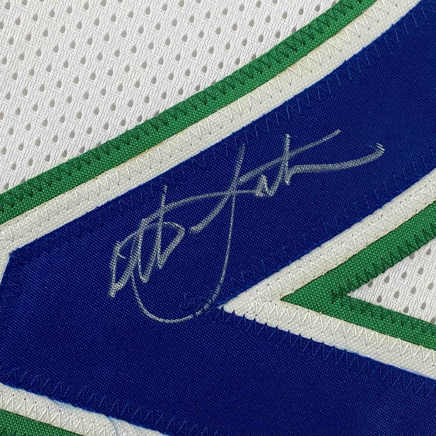Framed Autographed/Signed Christian Laettner 35x39 Minnesota White Basketball Jersey PSA/DNA COA