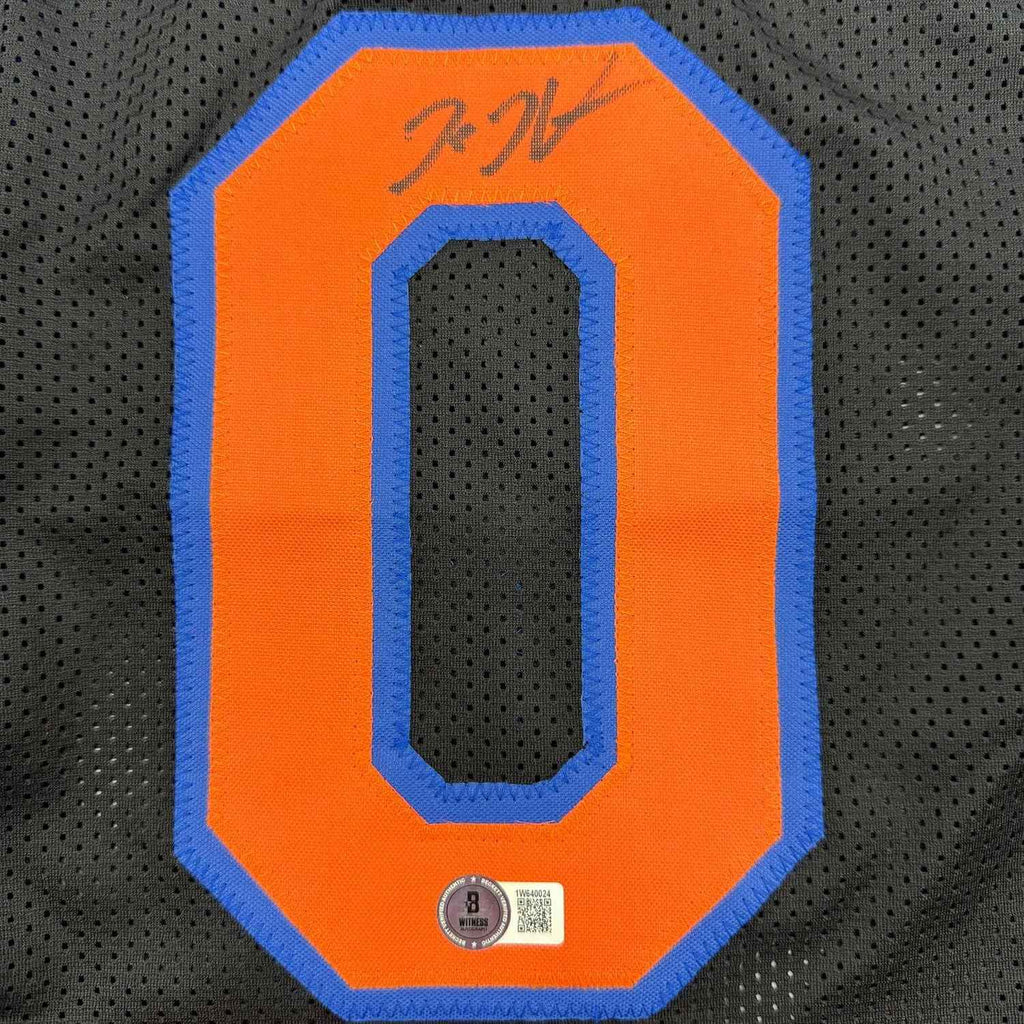 Framed Autographed/Signed Donte Divincenzo 35x39 New York Black Basketball Jersey Beckett BAS COA