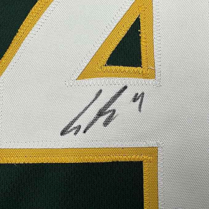 Framed Autographed/Signed Lawrence Butler 35x39 Oakland Green Baseball Jersey Beckett BAS COA