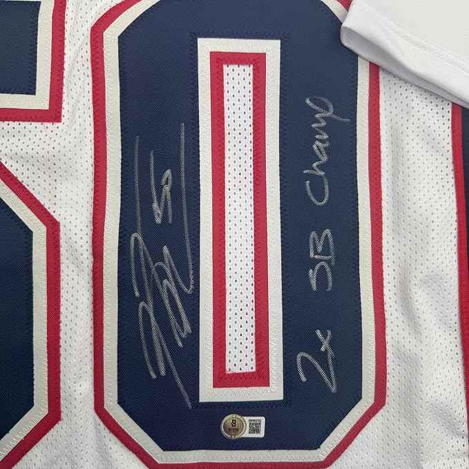 Framed Autographed/Signed Rob Ninkovich "2x SB Champ" 35x39 New England White Football Jersey Beckett BAS COA