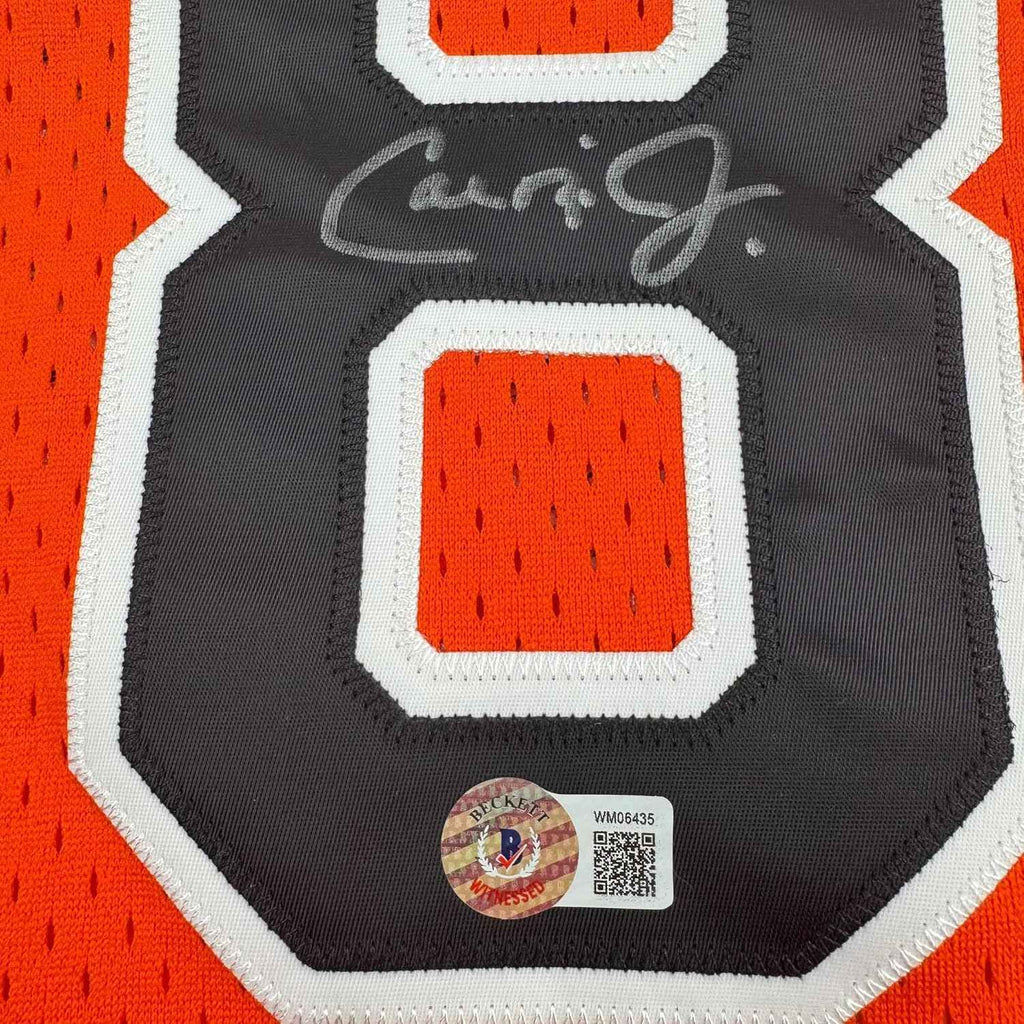 Framed Autographed/Signed Cal Ripken Jr. 35x39 Baltimore Orange Baseball Jersey Beckett BAS COA