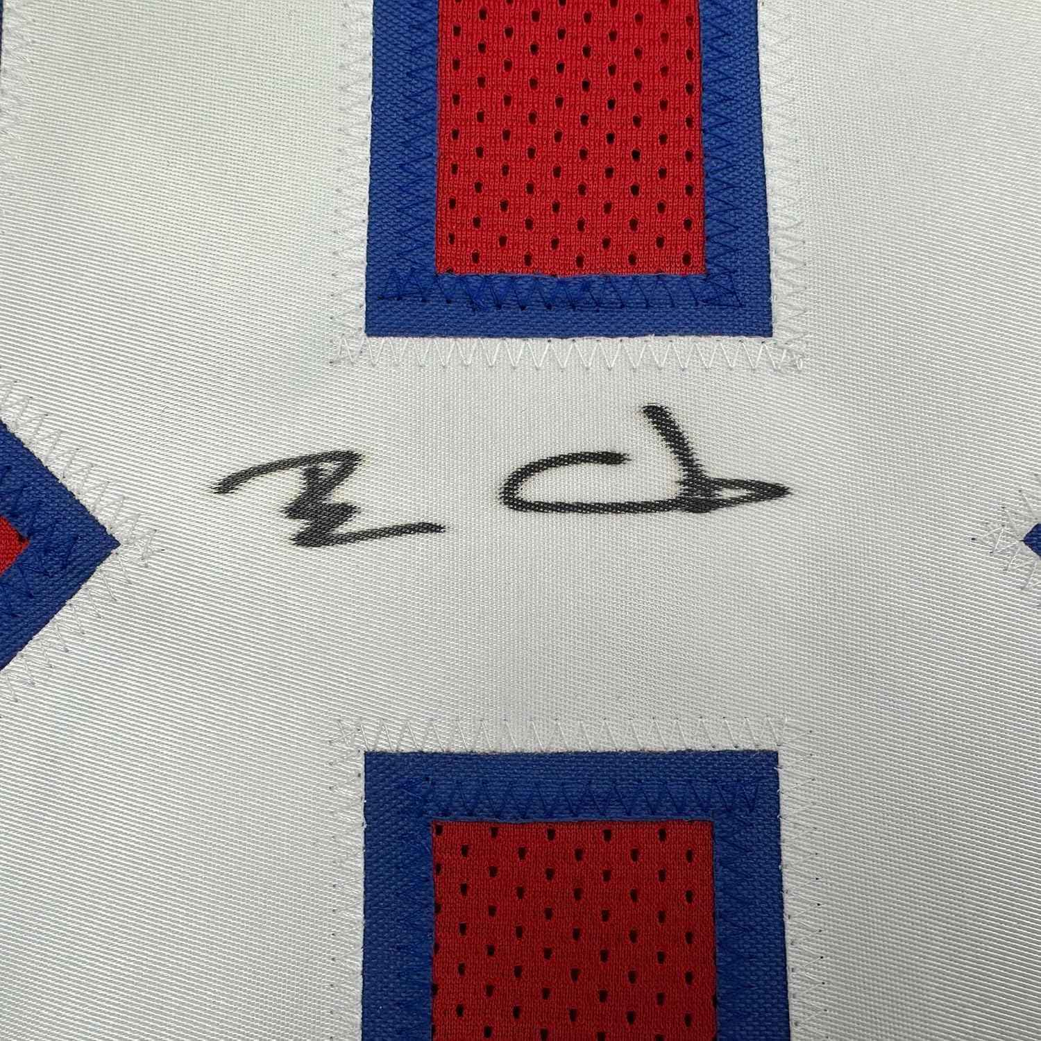 Framed Autographed/Signed Ben Coates 35x39 New England Red Football Jersey JSA COA