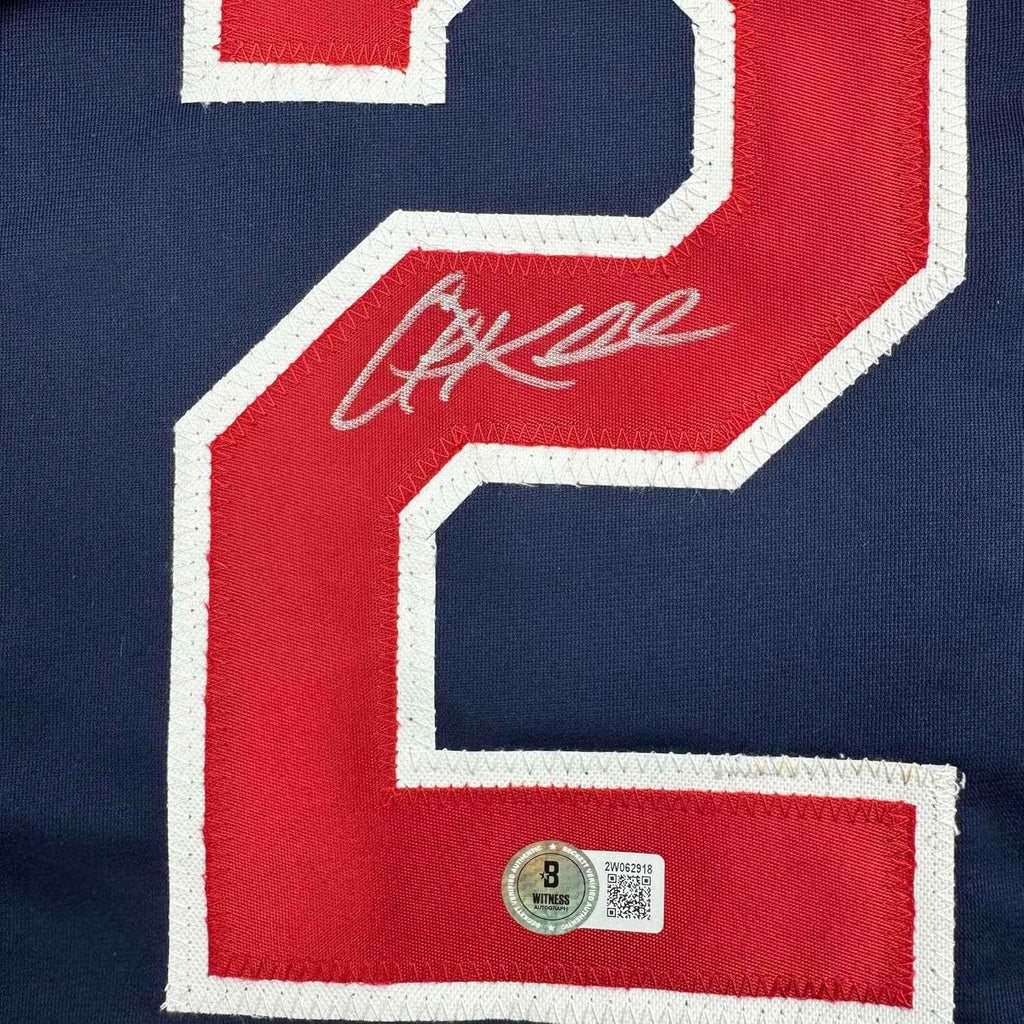 Framed Autographed/Signed Corey Kluber 35x39 Cleveland Blue Baseball Jersey Beckett BAS COA