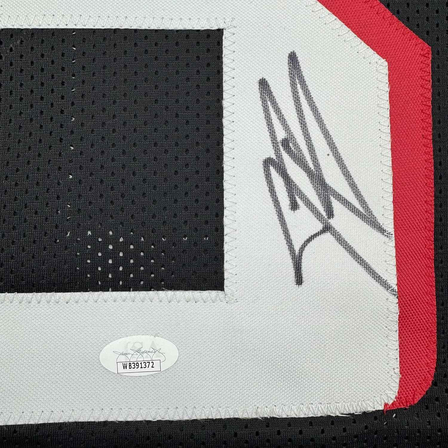 Framed Autographed/Signed Jessie Bates III 35x39 Atlanta Black Football Jersey JSA COA