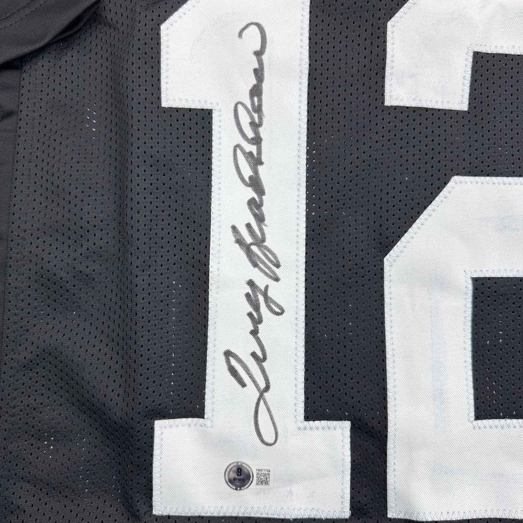 Framed Autographed/Signed Terry Bradshaw 35x39 Pittsburgh Black Football Jersey Beckett BAS COA
