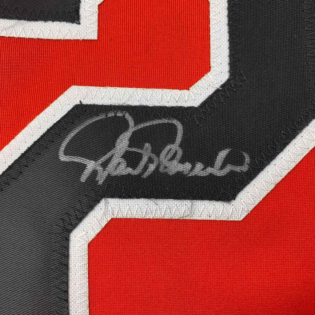 Framed Autographed/Signed Rafael Palmeiro 35x39 Baltimore Orange Baseball Jersey JSA COA