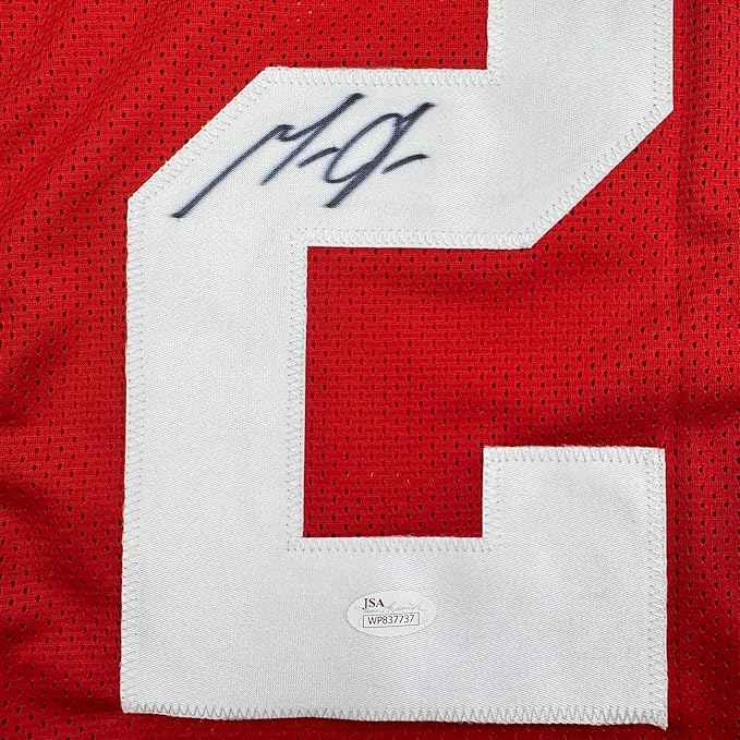 Framed Autographed/Signed Melvin Gordon 35x39 Wisconsin Red College Football Jersey JSA COA