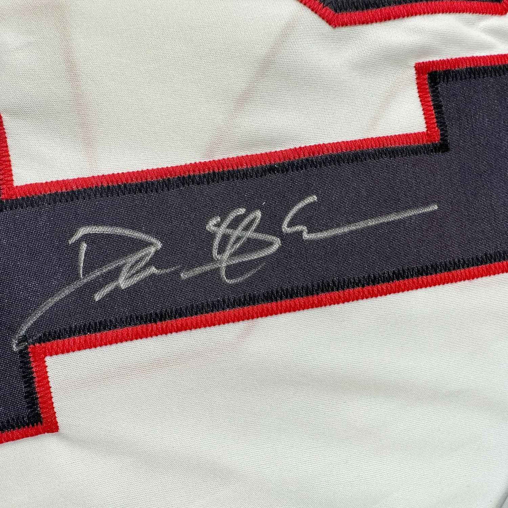 Framed Autographed/Signed Deion Sanders 35x39 Atlanta White Football Jersey Beckett BAS COA
