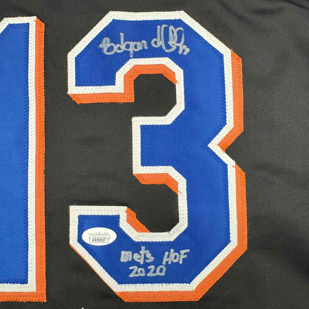 Framed Autographed/Signed Edgardo Alfonzo 35x39 New York Black Baseball Jersey JSA COA