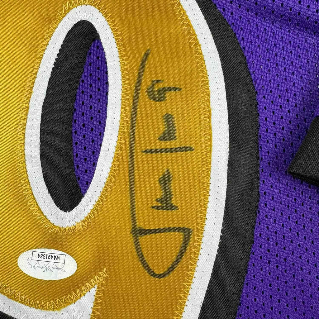 Framed Autographed/Signed Justin Tucker 35x39 Baltimore Purple Color Rush Football Jersey JSA COA