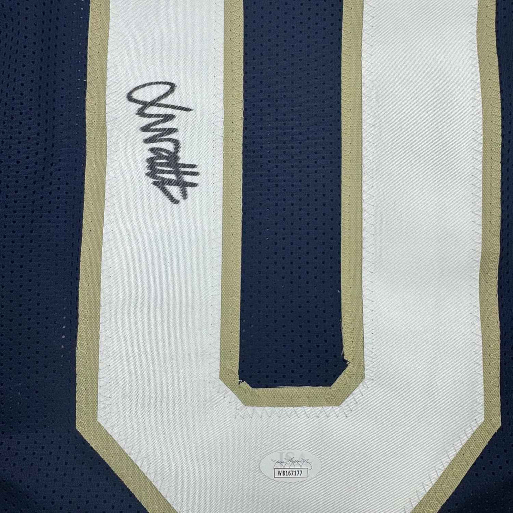 Framed Autographed/Signed Xavier Watts 35x39 Notre Dame Blue College Football Jersey JSA COA