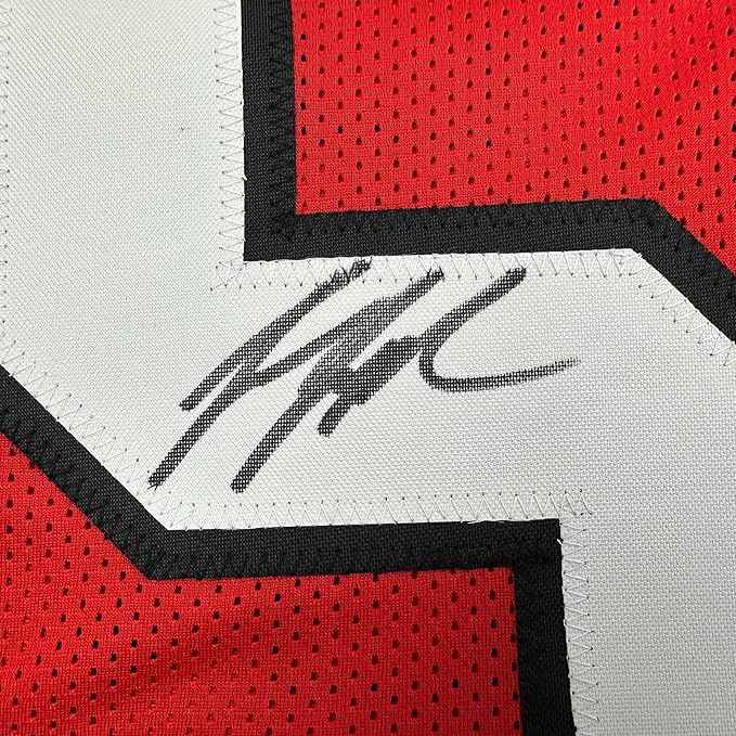 Framed Autographed/Signed Jessie Tuggle 35x39 Atlanta Red Football Jersey JSA COA