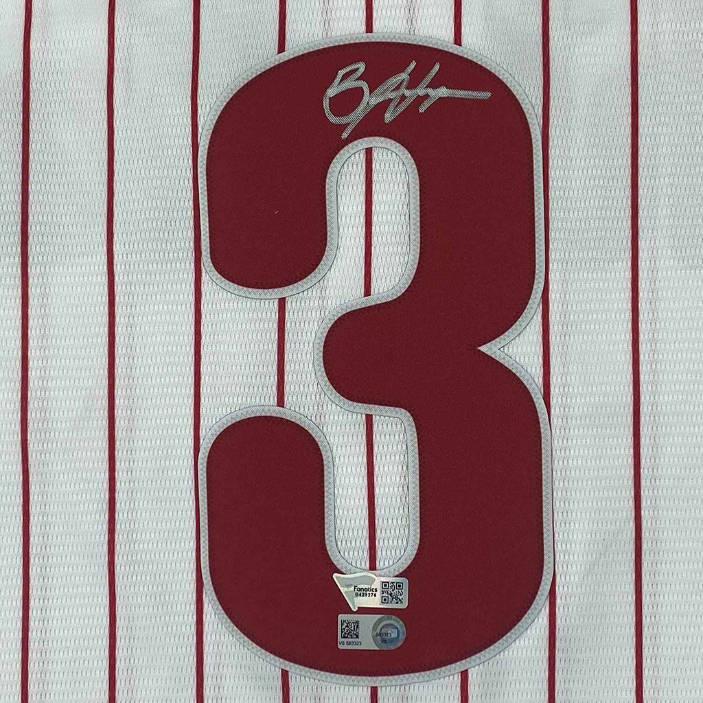 Framed Autographed/Signed Bryce Harper 35x39 Philadelphia Phillies Pinstripe Replica Baseball Jersey Fanatics & MLB COA