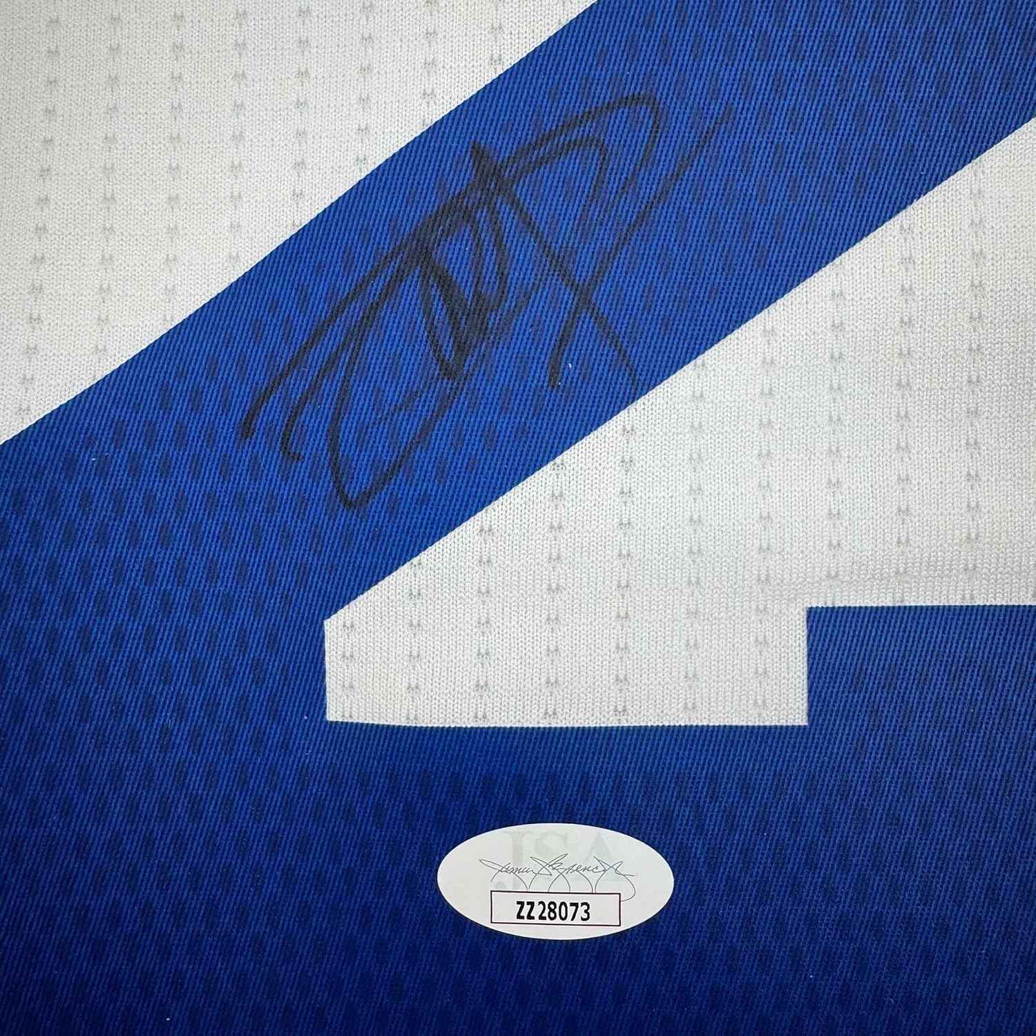 Framed Autographed/Signed Joel Embiid 35x39 Philadelphia White Basketball Jersey JSA COA/LOA