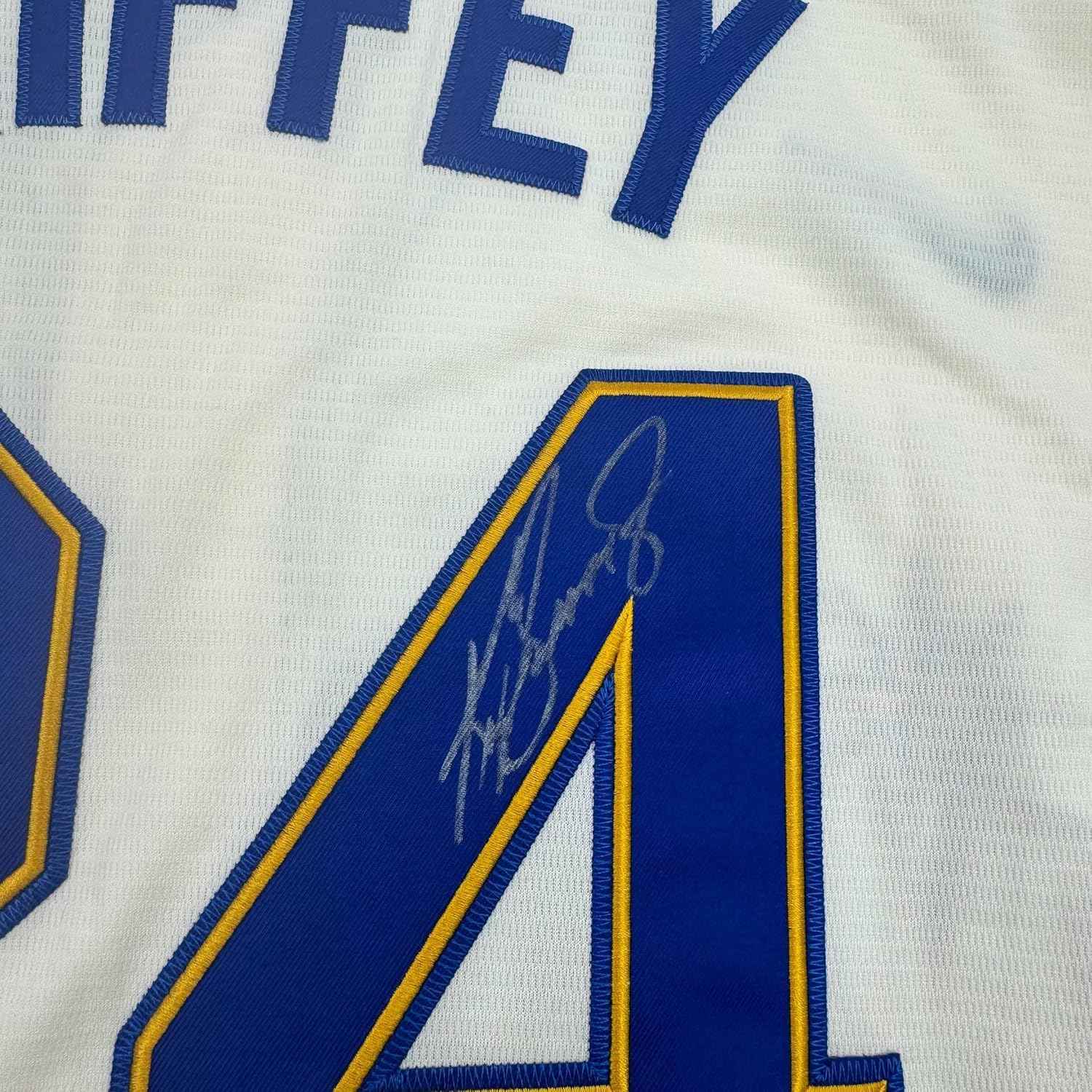Framed Autographed/Signed Ken Griffey Jr. 35x39 Seattle Cream Baseball Jersey Beckett BAS COA