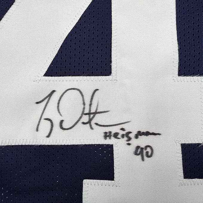 Framed Autographed/Signed Ty Detmer 35x39 Heisman 90 Brigham Young BYU Blue College Football Jersey JSA COA